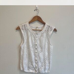 Free People Jae Knit Top Lace Tank White